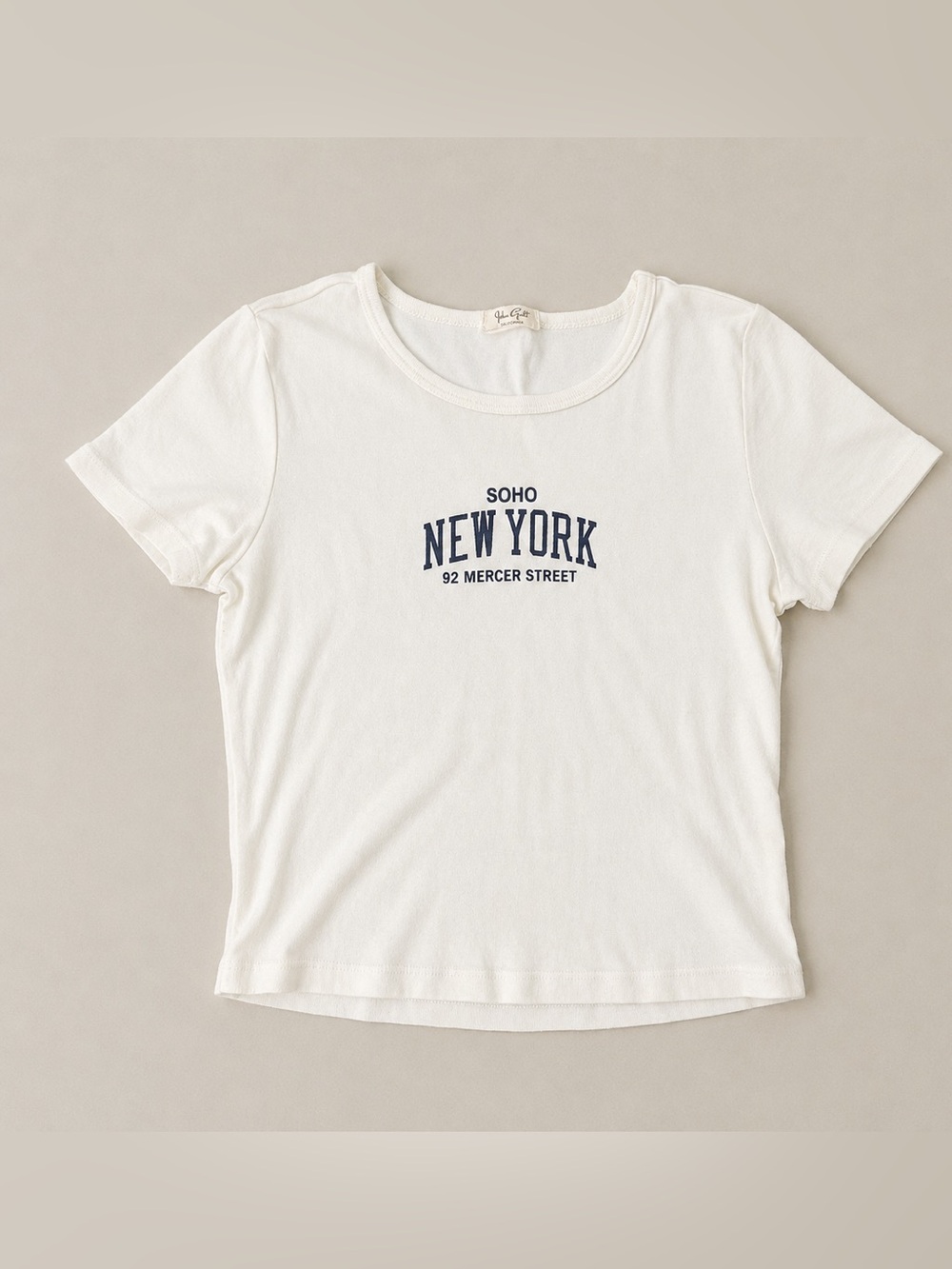Brandy Melville John Galt Soho New York 92 Mercer St Baby Tee White Blue Graphic